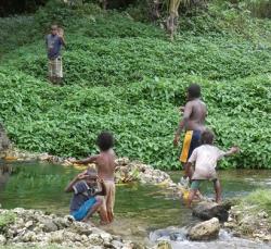 Children playing in a stream on Efate
